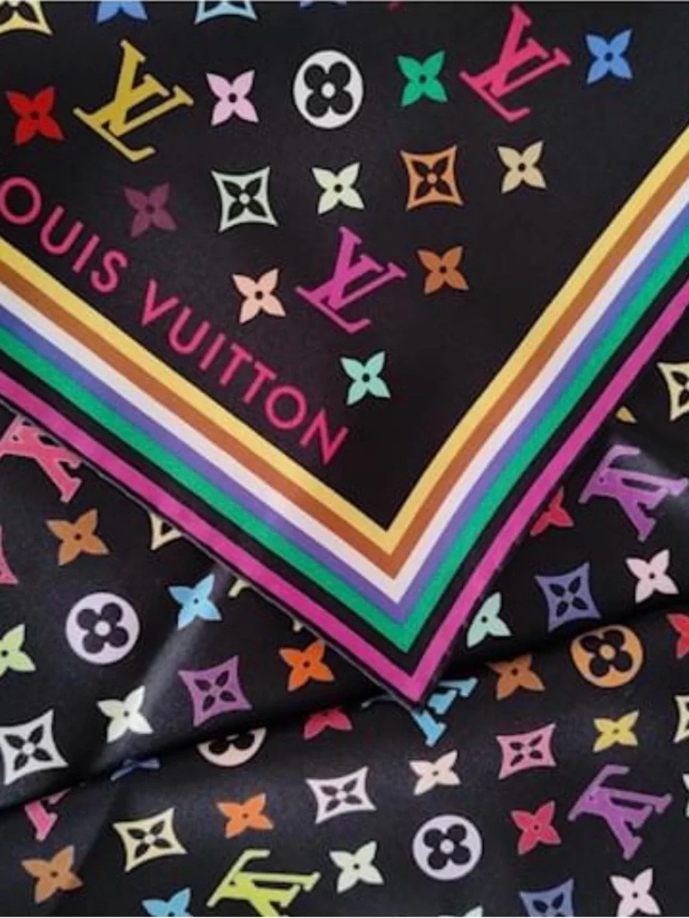 Louis Vuitton Black Multicolor Monogram Silk Scarf